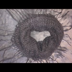 Fringe grey knit infinity scarf